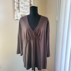 Lane Bryant Brown V-Neck pleated top Ladies 18/20